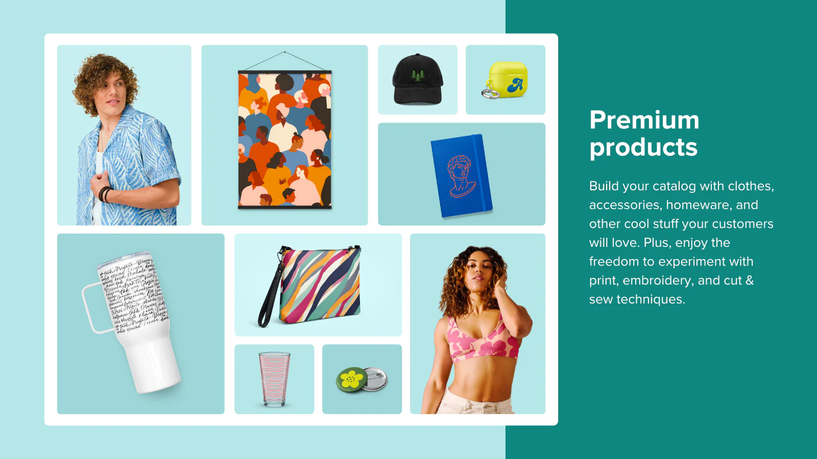 Printful应用的介绍，各种可打印的产品：T恤，杯子，小包，海报等