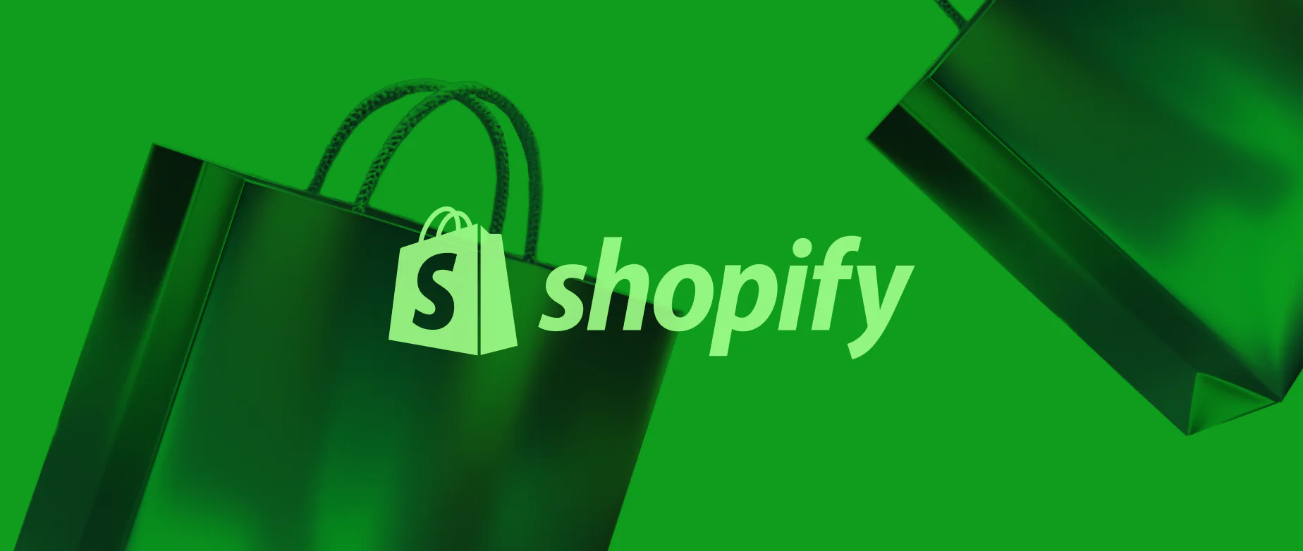 绿色背景下Shopify商标和纸购物袋