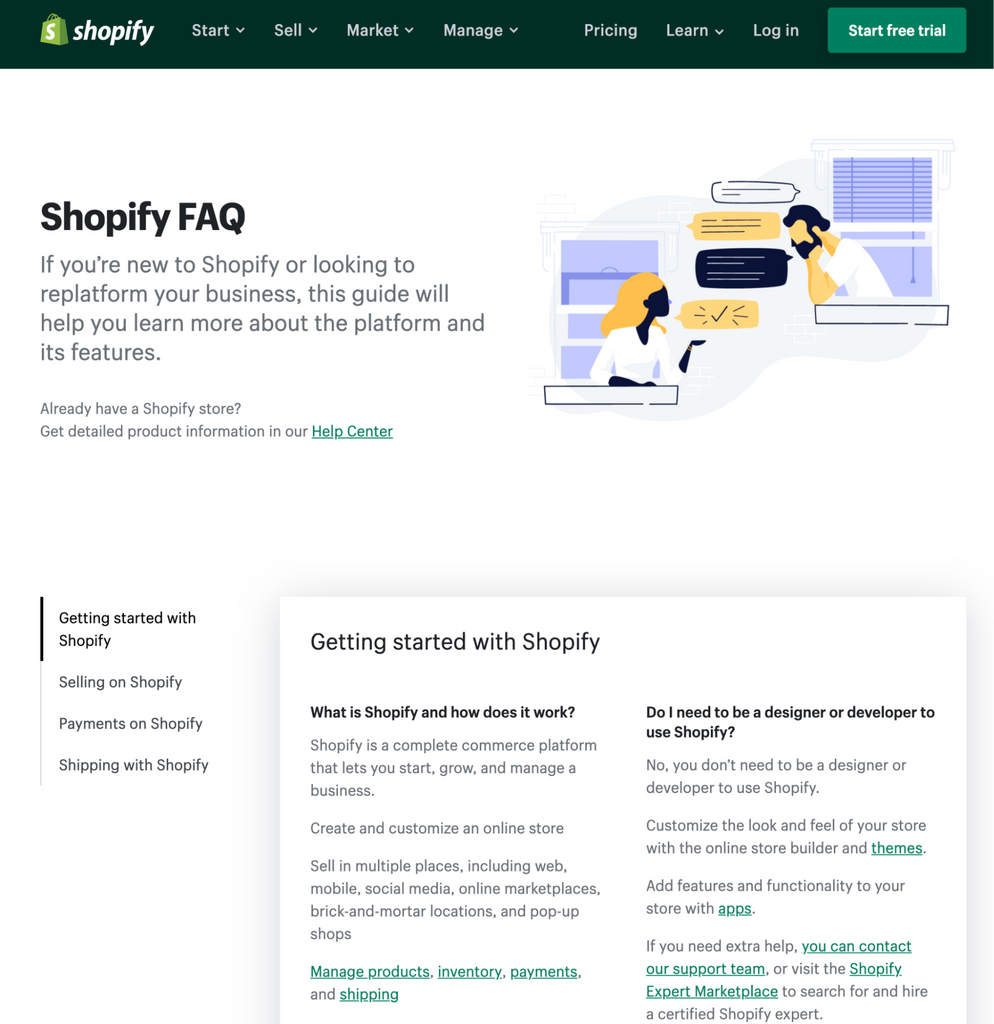 Shopify 常见问题页面