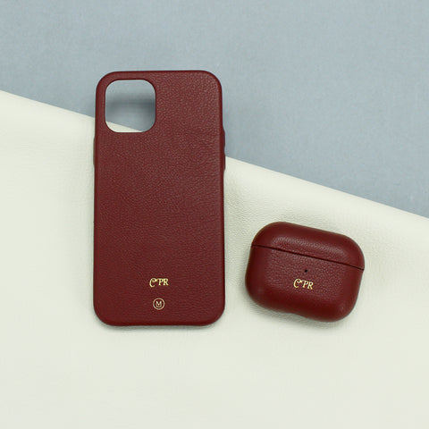 AirPods + iPhone Leather Cases Bundle in Burgundy Red