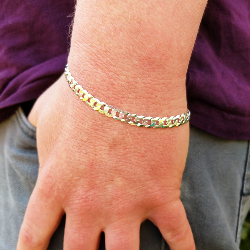 Men's Silver Flat Curb Chain Bracelet