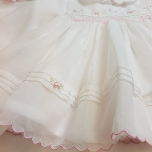 Ivory/pink baby dress & bonnet