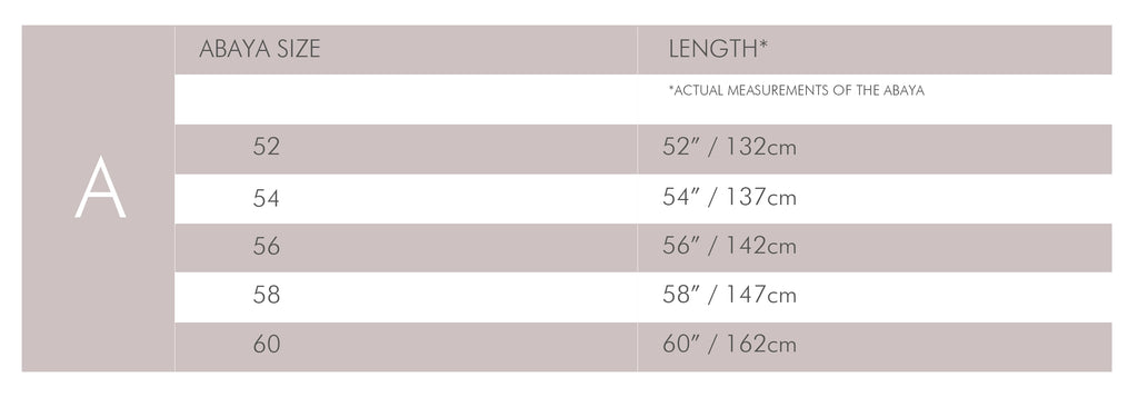 Abaya Size Chart 52