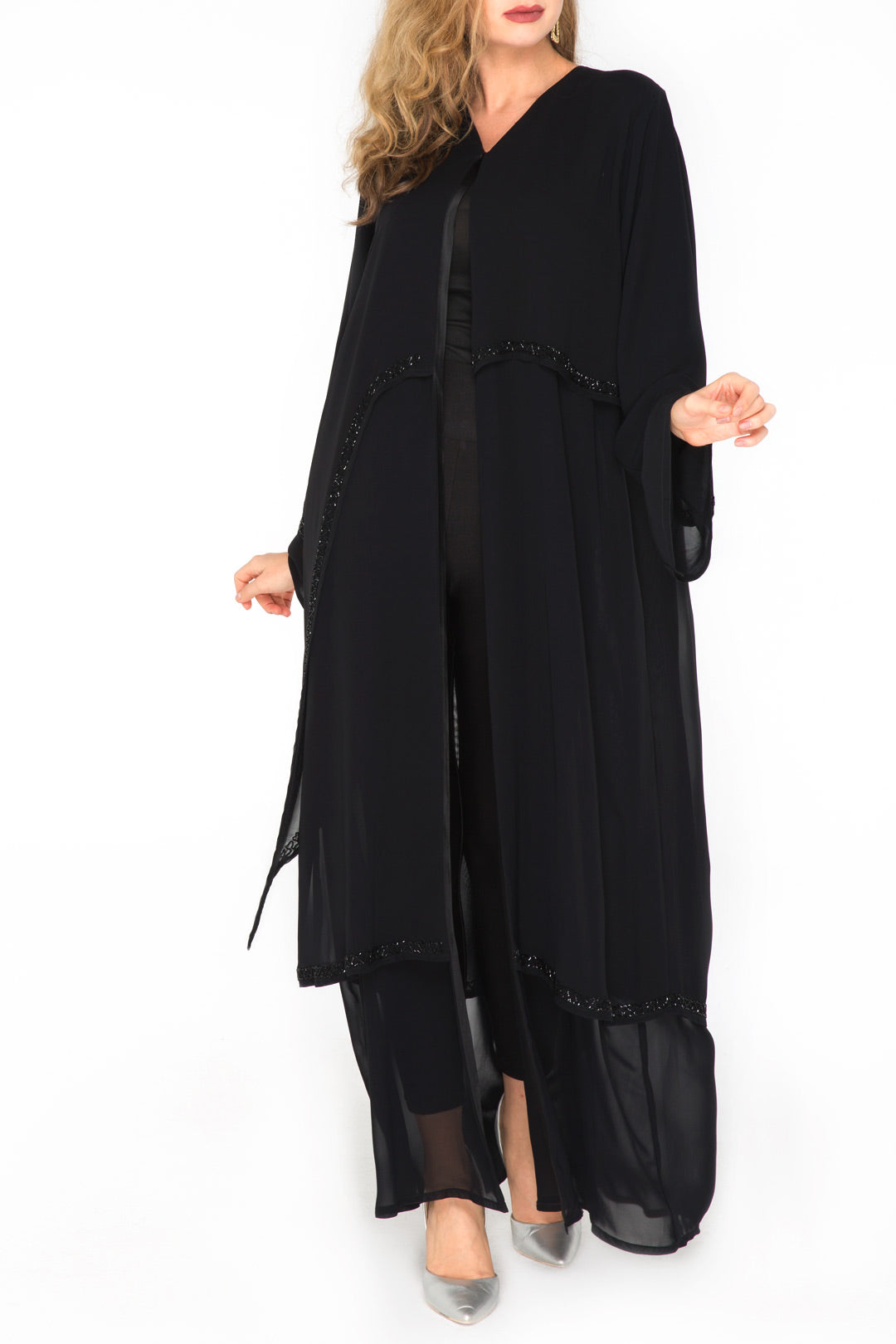 Amal' Layered Chiffon Abaya - Taupe