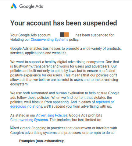 A suspended Google Ads account