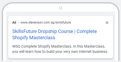Mobile preview of a Google Search Ad