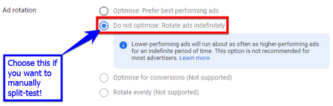 rotate ads indefinitely to manually split-test 