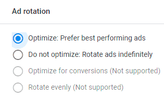 Ad rotation in Google Ads (optimise or do not optimise)