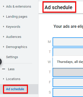 Where to click to schedule your ads