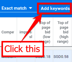Adding your keywords to a plan