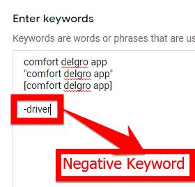 put a minus sign to make a keyword negative