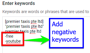 Adding common negative keywords to your ad group