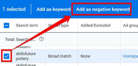 Adding a search term as a negative keyword