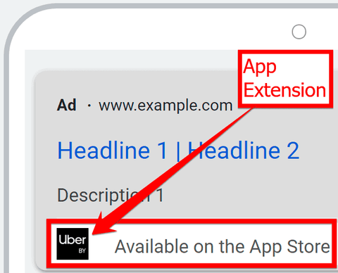 Example of an App extension in Google Ads