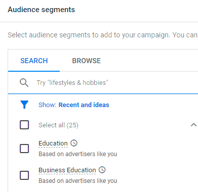 select your target audience in Google Ads