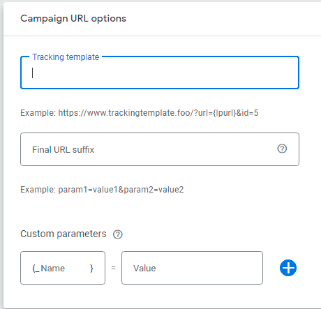 tracking template, final URL suffix and custom parameters