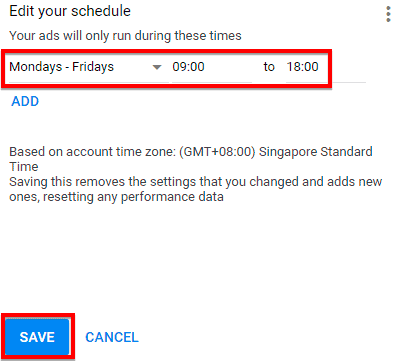 Saving the ad schedule in Google Ads