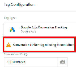 Conversion linker is missing in Google Tag Manager