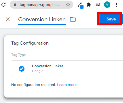 Saving Conversion Linker tag