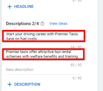 Entering descriptions for your Responsive Search Ad