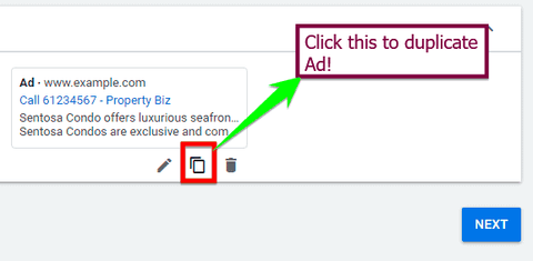 how to duplicate a Google ad
