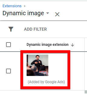 example of a dynamic image extension which is also an automated extension in Google Ads