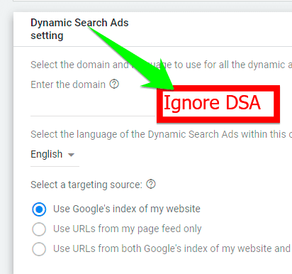 settings for DSA (Dynamic Search Ads)