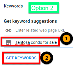entering a product/service to get keyword suggestions for your Google Ads