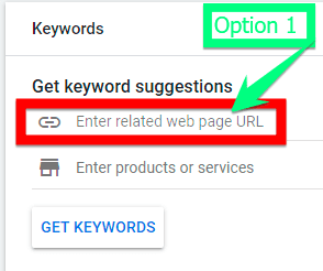 entering a URL to get keyword suggestions for your Google Ads