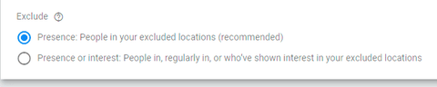 Excluded locations options: Presence or Presence or interest