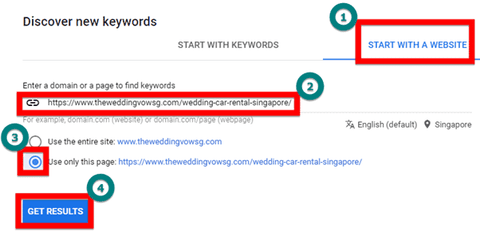 Using a webpage to get keywords ideas in Google Keyword Planner