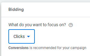 Select maximise clicks as a bid strategy