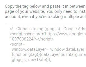 Global site tag snippet of code