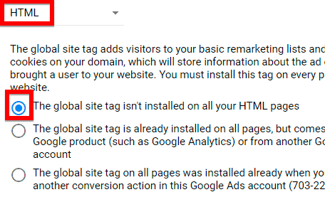 Installing Global Site Tag for HTML pages