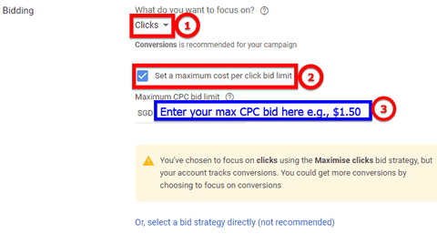 Maximise clicks bid strategy and setting maximum CPC bid limit in Google Ads