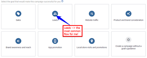 Selecting Leads as a campaign goal in Google Ads