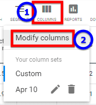 customise your columns in Google Ads