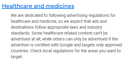 Healthcare and medicines advertising policies