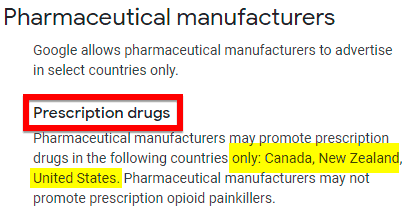 Countries where prescription drugs can be promoted via Google Ads