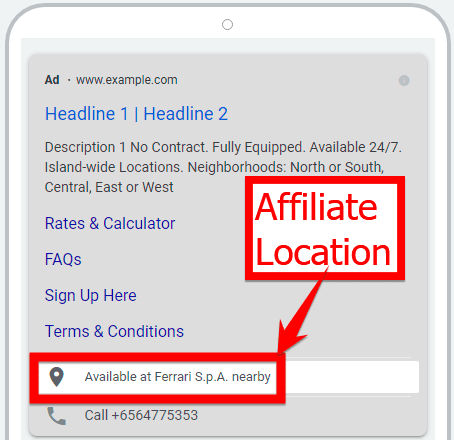 Example of an Affiliate Location Extension in Google Ads
