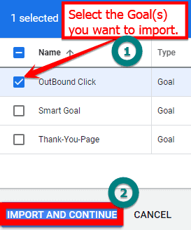 select which goal(s) to import from Google Analytics
