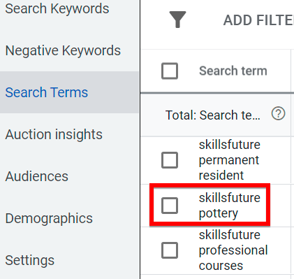 Identifying an unrelated Search Query in the Search Terms report