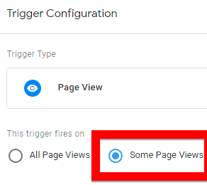 select some page views as a trigger configuration in GTM