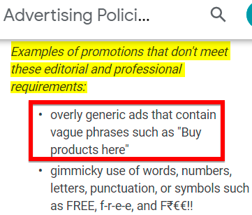 overly generic ads are not allowed in Google