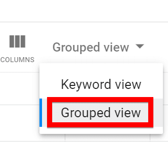 Choosing Grouped View in Google Keyword Planner