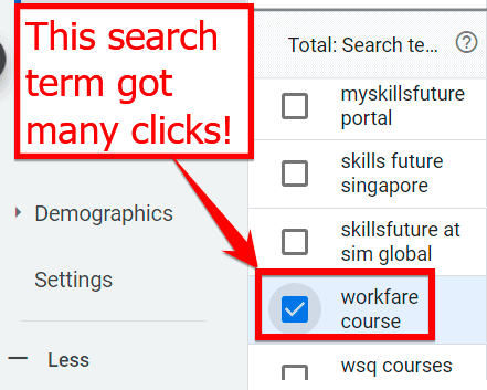 a search term that is receiving many clicks