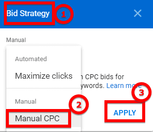 Setting bid strategy to manual cpc