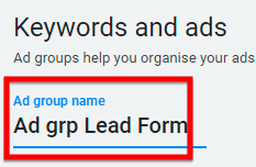Give your Ad Group a name
