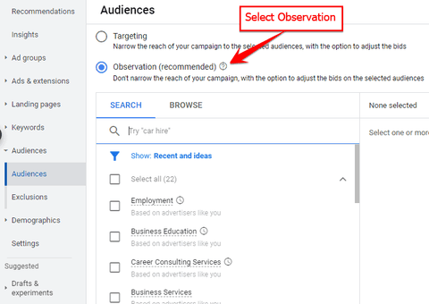 Selecting observation will not narrow your reach!