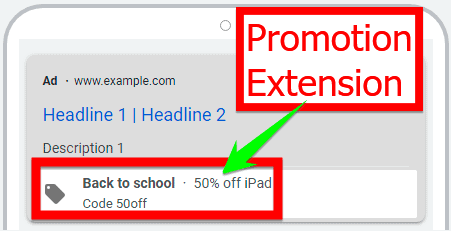 Example of a promotion extension in Google Ads